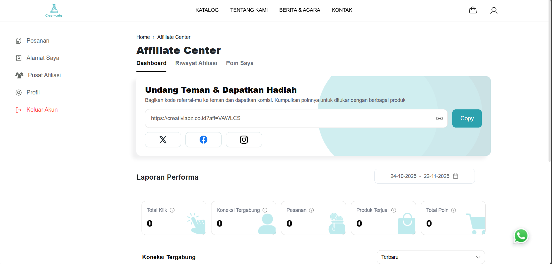 CreativLabz web affiliate system